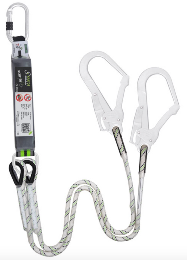 1m or 1.5m Gravity Y Forked Shock Absorbing Kernmantle Rope Lanyard with Twin Scaff Hooks