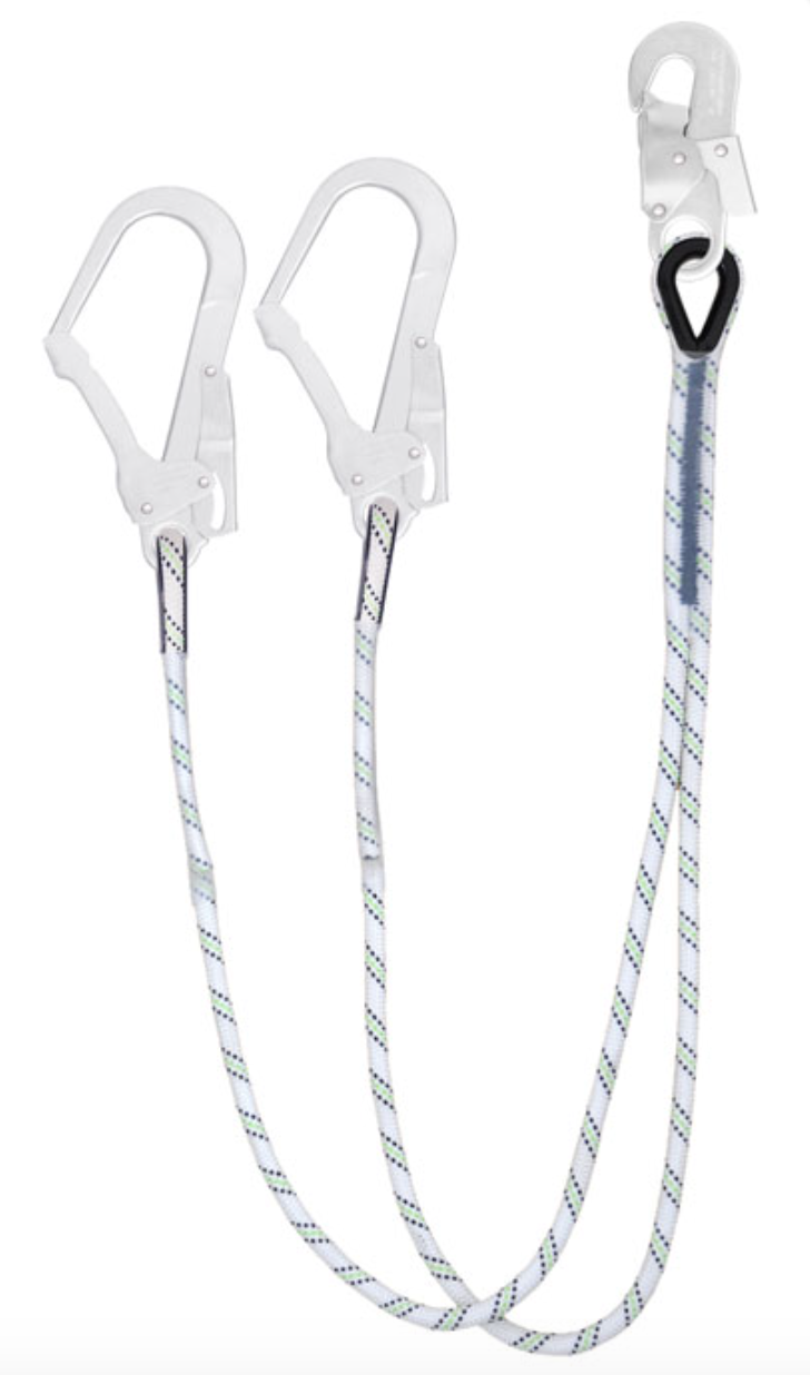 1m or 1.5m Y Forked Restraint Kernmantle Twin Lanyard with Scaff Hooks