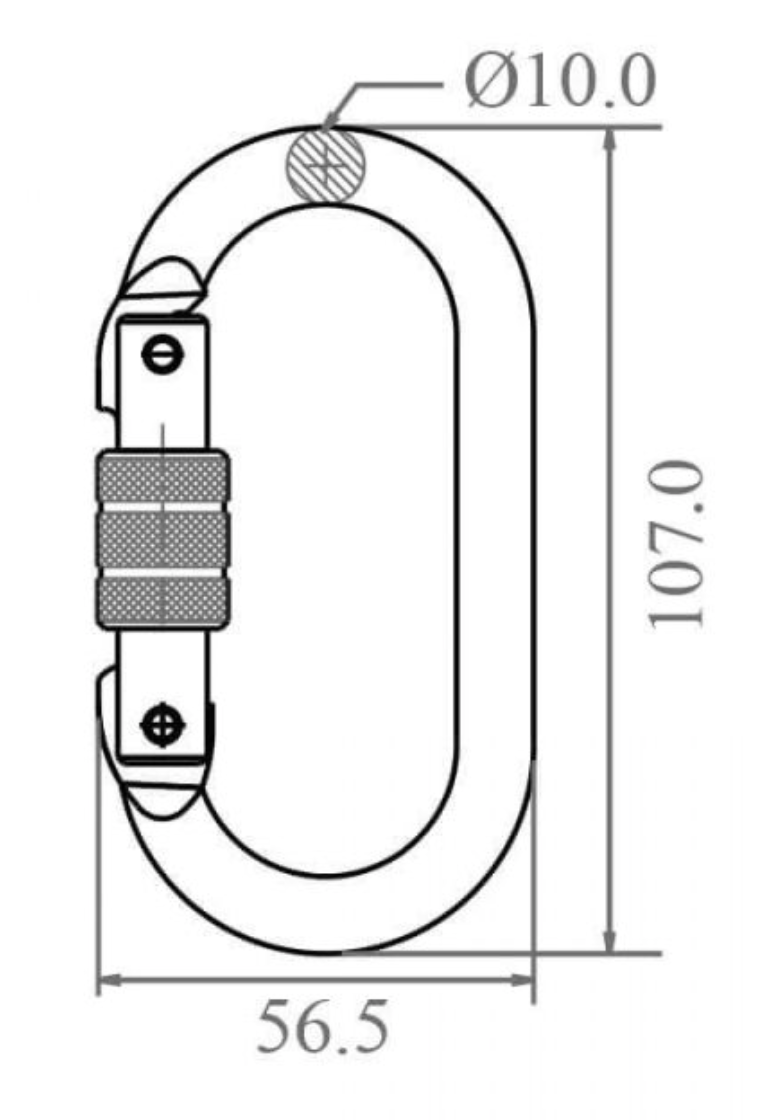 Dimensions for Alloy Steel Screw Locking Karabiner.