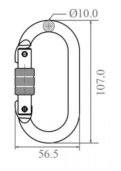 Dimensions for Steel Keylock Screw Locking Karabiner