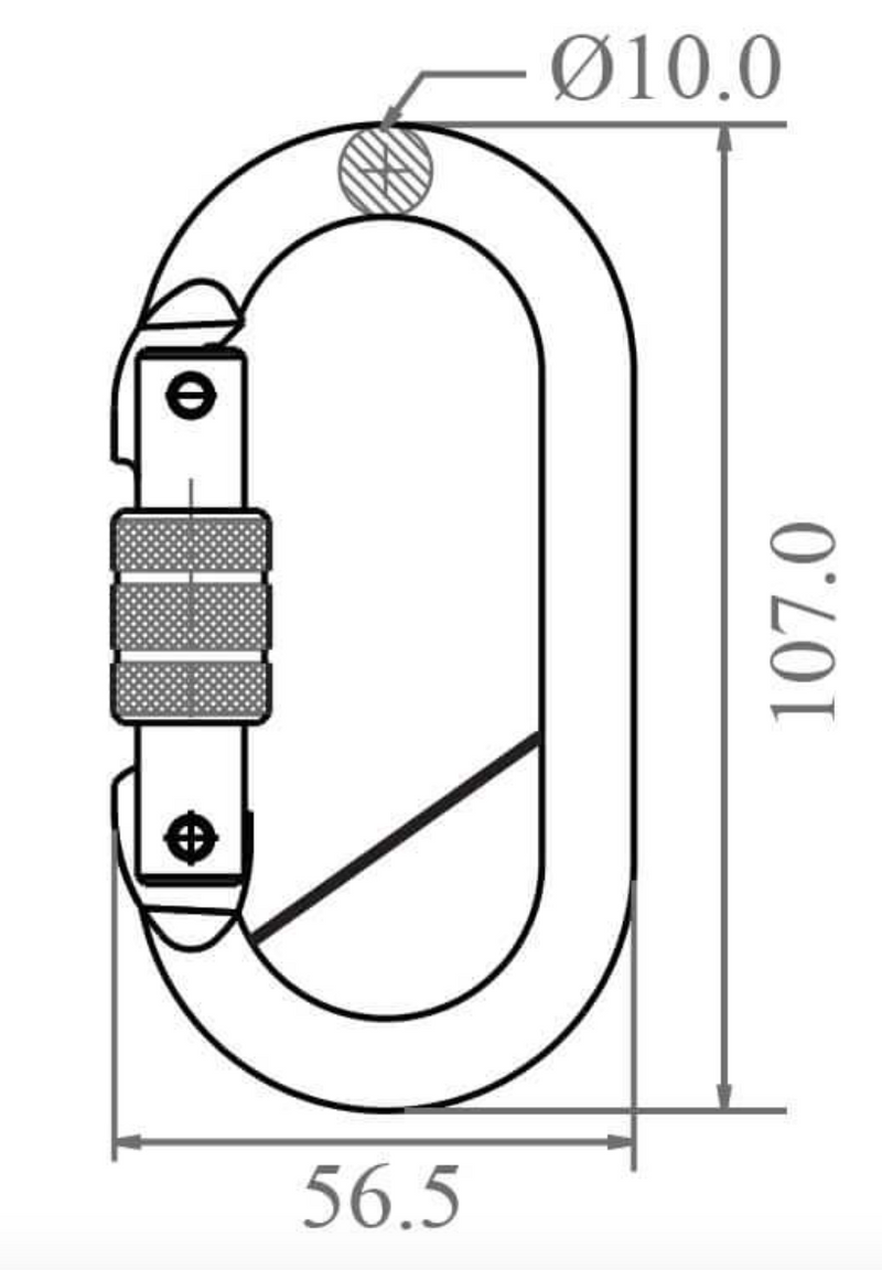 Dimensions for Steel Screw Locking Karabiner with Captive Pin