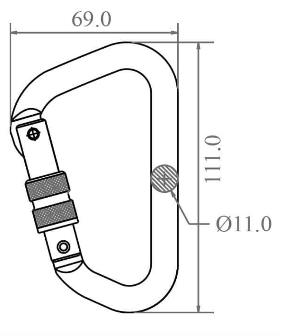 Dimensions for Aluminium Screw Locking Karabiner