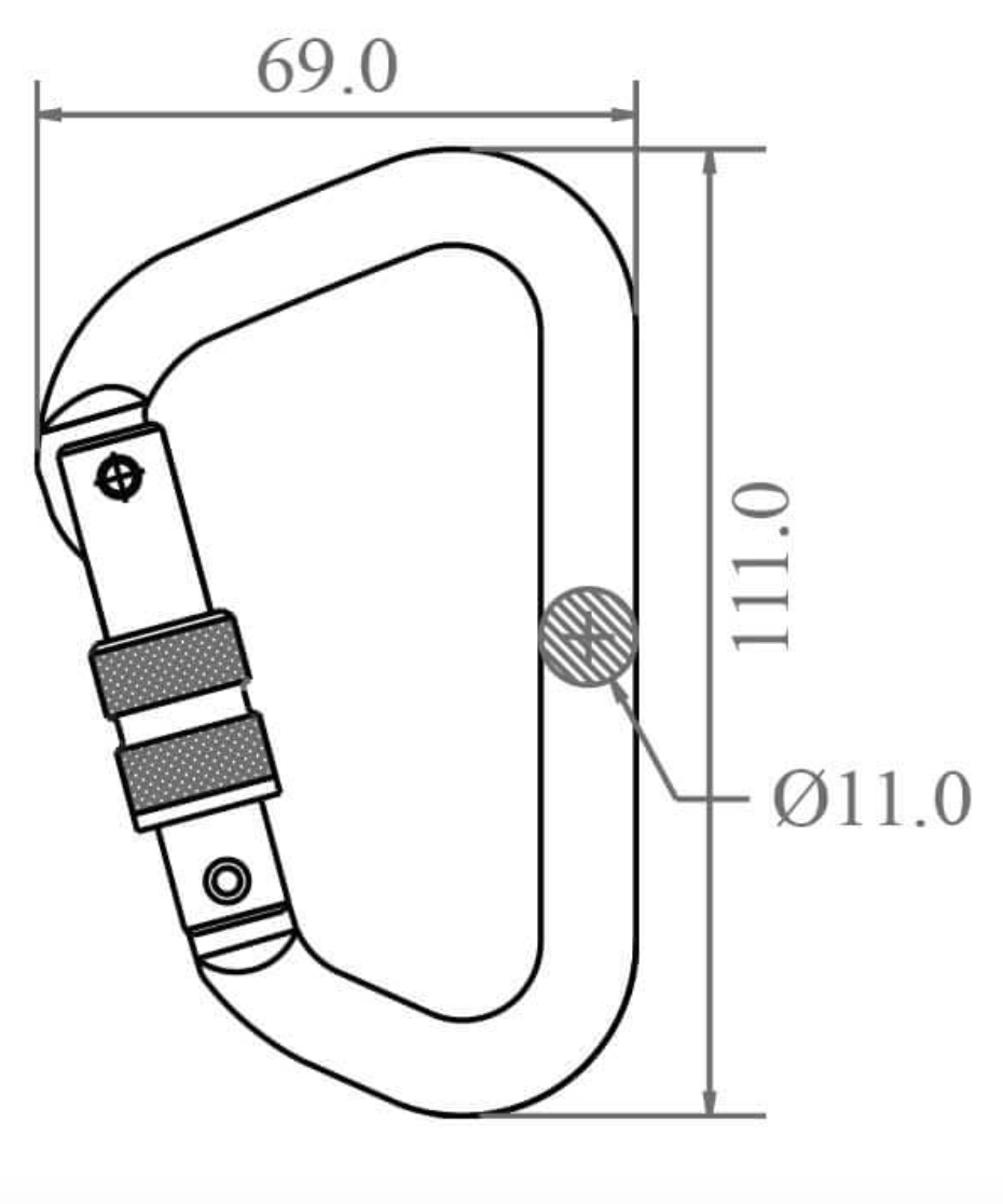 Dimensions for Aluminium Keylock Screw Locking Karabiner