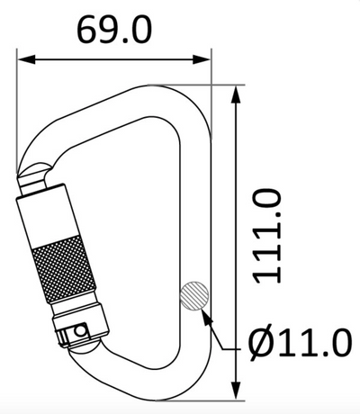 Dimensions for Aluminium Keylock Quarter Turn Locking Karabiner