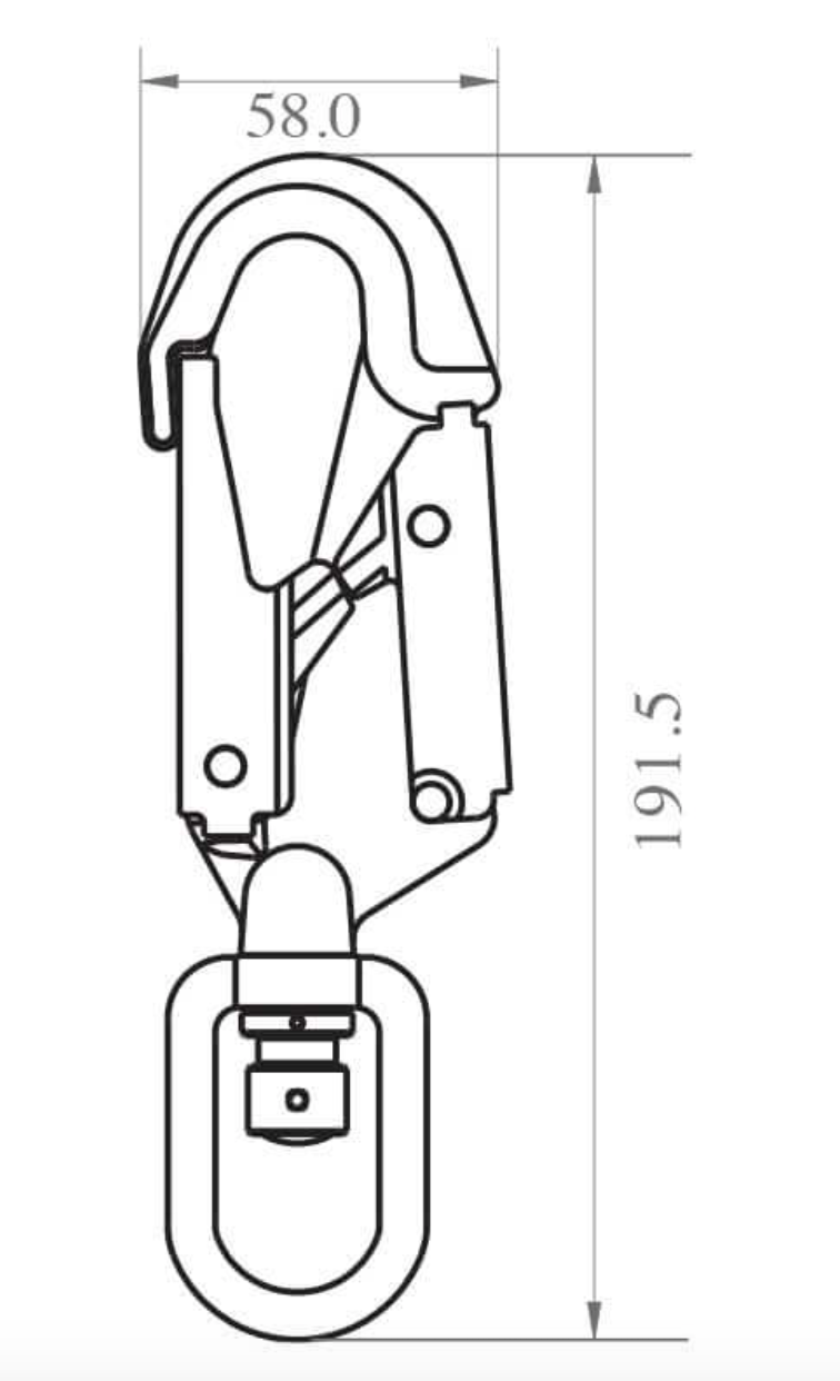 Dimensions for Steel Swivel Snap Hook with Load Indicator