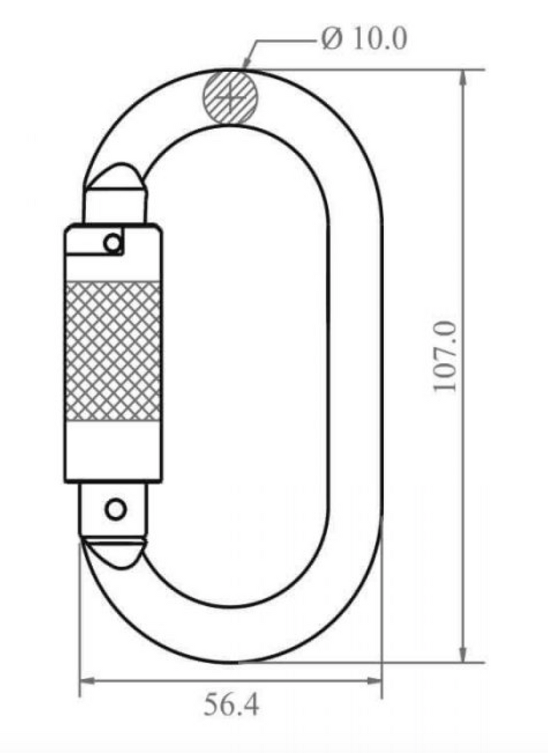 Dimensions for Steel Quarter Turn Locking Karabiner
