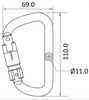 Dimensions for Aluminium Triple Action Locking Keylock Karabiner