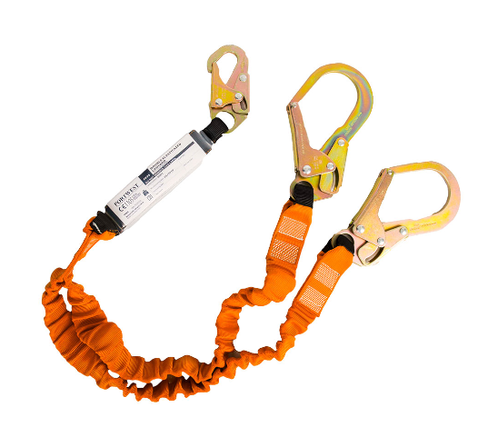 Portwest - Double 140kg Lanyard with Shock Absorber Black/Orange - with Scaff Hooks
