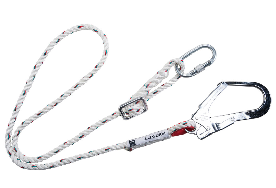 Adjustable Restraint Single Lanyard White - Length 2m with Scaff Hook