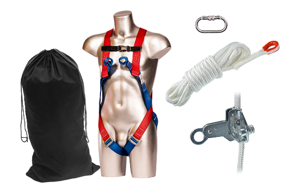 Portwest - 10m Roofing 2 Point Harness Kit - Red with Carabiner, Rope Grab, 10m Rope and Bag - SALE