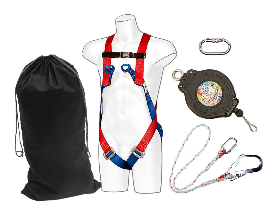  2 Point Harness Kit with Fall Arrest Block, Lanyard, Carabiner & Bag