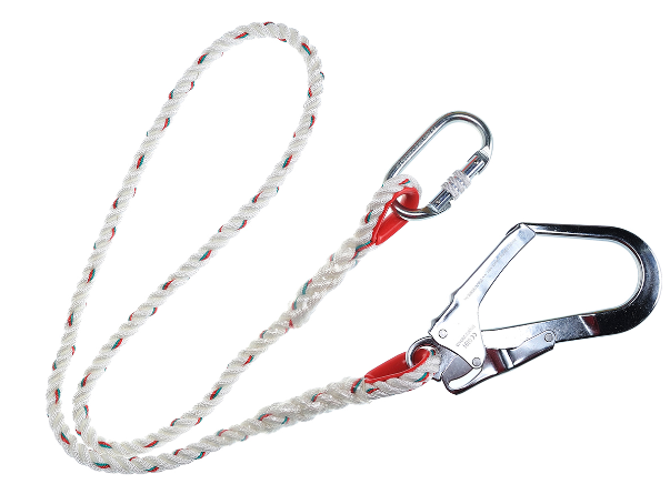 Single Restraint Lanyard - Length 1.5m - White - with Scaffold Hook