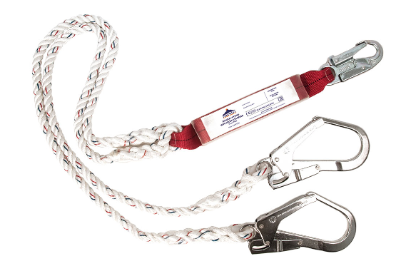 Double Lanyard With Shock Absorber White - with Scaff Hooks